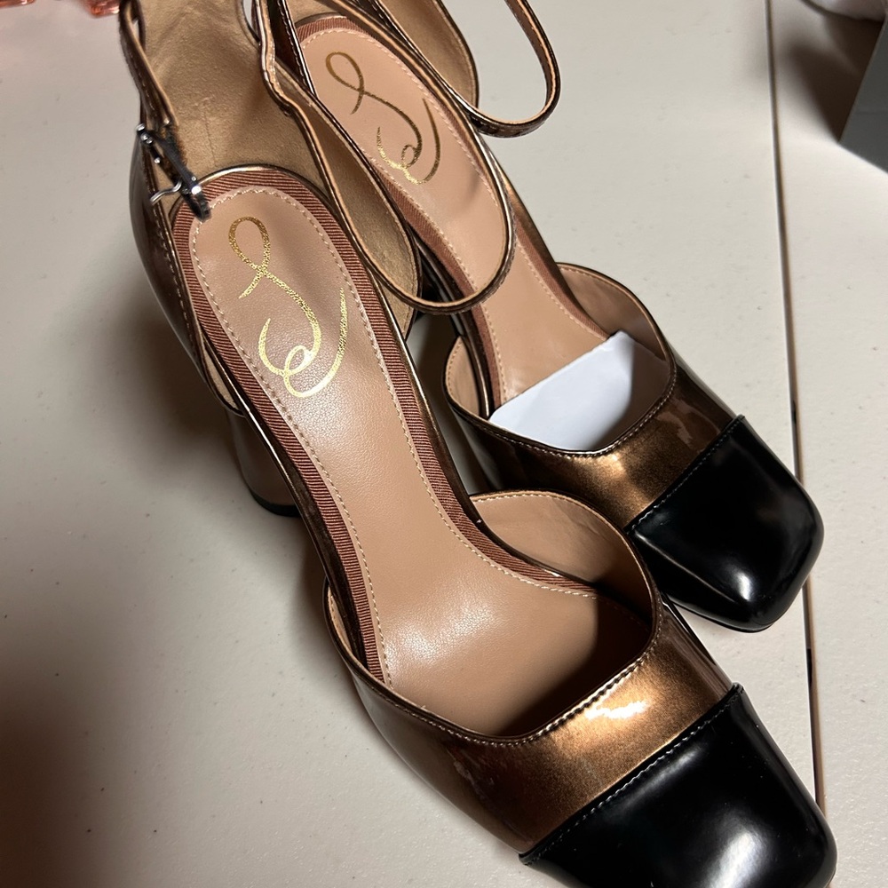 Sam Edelman Metallic Brown and Black Ankle Strap Heels - Picture 2 of 4